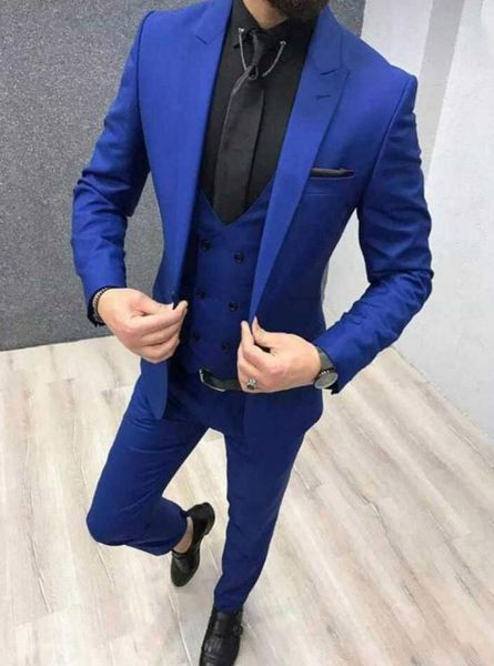 Neue königsblaue formelle Party-Herrenanzüge für Hochzeit, 3-teilig, Ein-Knopf-Bräutigamanzüge, schmale Passform, Bräutigam-Smokinganzug, Blazer, Jacke, Hose 6970770