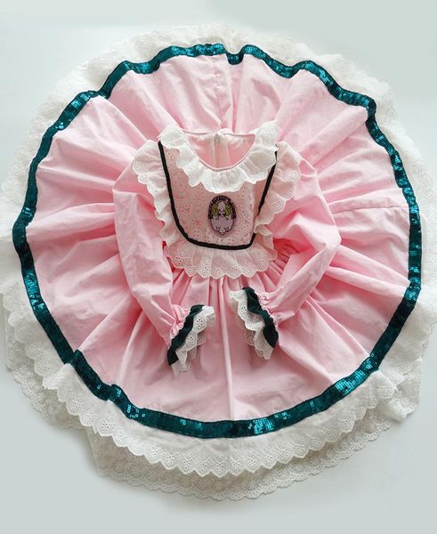 Bebê menina rosa renda turquia vestidos vintage crianças lolita princesa vestido de baile para meninas vestido de festa de aniversário f12179748027