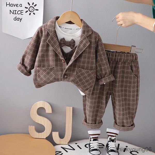 Kleidungssets Kinder Kleidung Frühling Herbst Baby Jungen Tragen Säugling Revers Plaid T-Shirt Hosen 3 teile/sätze Kleinkind Casual Anzug 0-5 Jahre