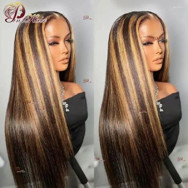Düz dantel frontal insan saç perukları ön hazırlıklı P4/27 renkli 13x6 peruk bal sarışın kadınlar için