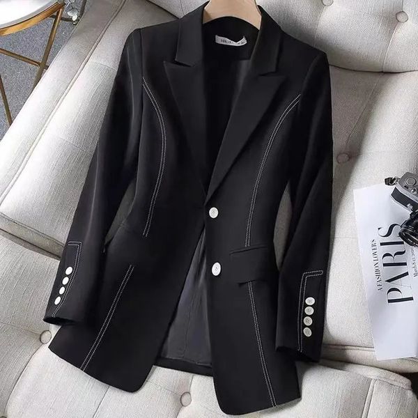Luxo branco terno jaqueta feminina preto blazer fino manga longa chique coreano casacos primavera outono jaqueta designer roupas 240306