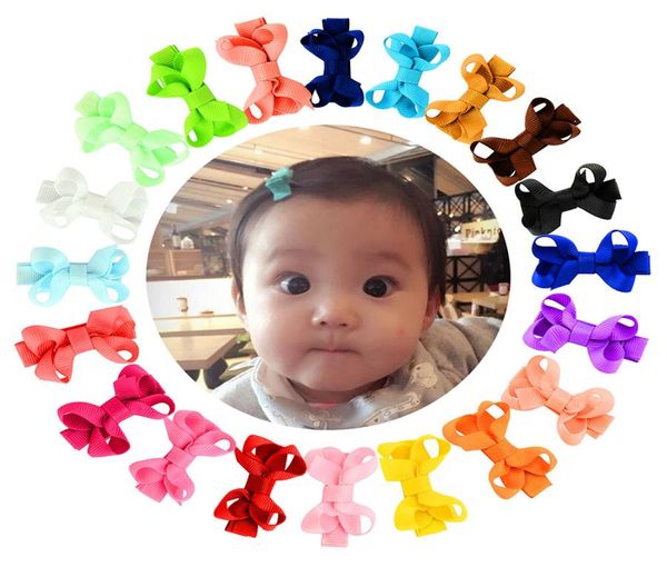 2 pollici Baby Bow Barrettes Forcine Piccoli Mini Grosgrain Fiocchi per capelli Hairgrips Ragazze Solido intero avvolto Clip per capelli di sicurezza Bambini H5585899