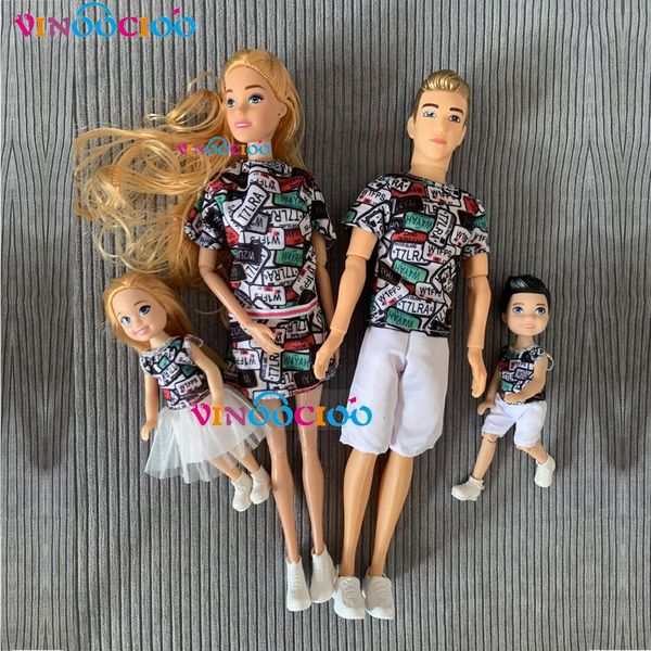 30 см семейная кукла мама папа Кен и дети 4 куклы набор игровой домик игрушка 1/6 кукла игрушка для девочек и мальчиков подарок на день рождения 240307