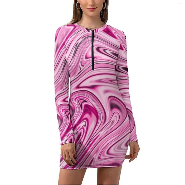 Vestidos casuais vestido de mármore líquido manga longa arte abstrata impressão moderna feriado feminino coreano moda bodycon tamanho grande 2xl