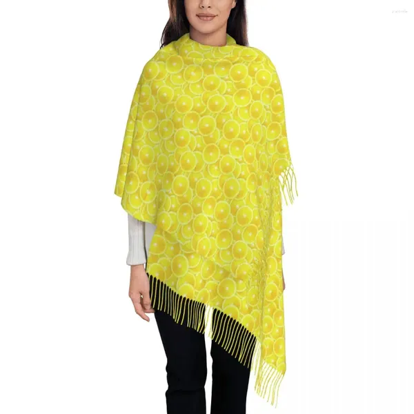 Sciarpe Fetta di limone Stampa Sciarpa Uomo Donna Arte digitale Grande con nappa Inverno Scialle casual Avvolge Caldo morbido Bandana personalizzata