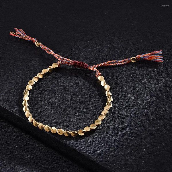 Браслеты-подвески для мужчин, веревка на удачу, хлопковый регулируемый буддийский плетеный браслет, медные бусины, ювелирные изделия на запястье, браслеты