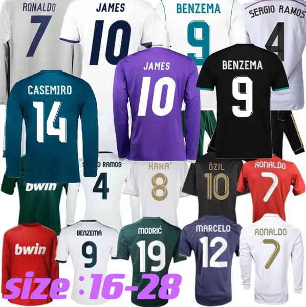 Real Madrids Retro Futebol Jerseys Finals Camisa de Futebol GUTI Benzema Seedorf Carlos Ronaldo Kaka 11 13 14 15 16 17 18 Zidane Beckham Raul Vintage Figo Kits Exclusivos