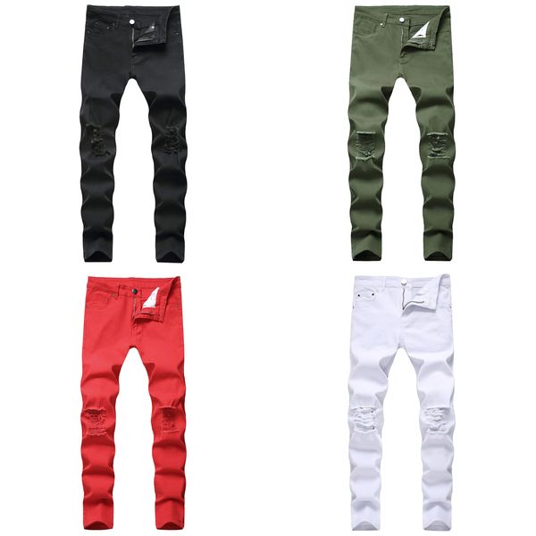 Jeans strappati invecchiati da uomo di design bianco - Denim skinny nero, stile hip hop, pantaloni elasticizzati con bottoni, marchio thekhoi-6 per una moda unica