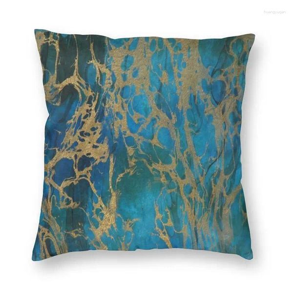 Travesseiro legal azul e ouro mármore capa casa decorativa 3d dois lados impressão textura abstrata para sala de estar