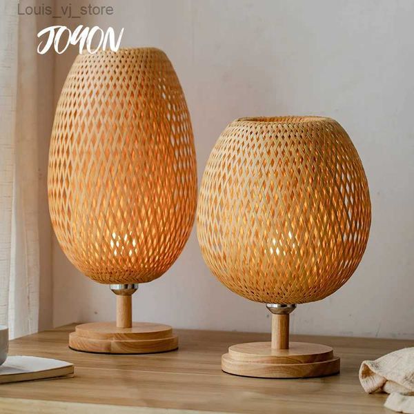 Candeeiros de mesa de bambu tecelagem candeeiro de mesa criativo feito à mão rattan quarto restaurante luzes de mesa de cabeceira chinês pastoral retro luz de mesa yq240316