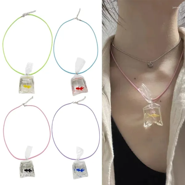 Anhänger Halsketten B36D Goldfisch Karpfen Fisch Halskette Kreative Transparente Wasser Tasche Choker Japanisch