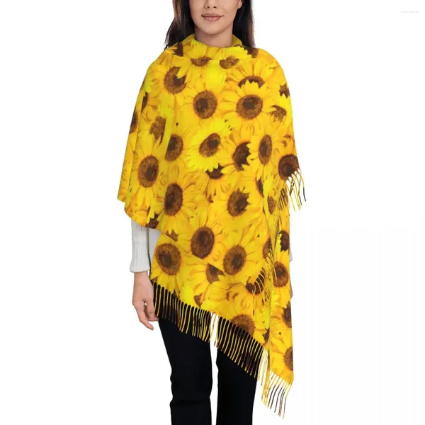 Schals, warmer weicher Schal, Winter-Sonnenblumen-Schal, Wickeltuch, gelber Blumendruck, individueller Foulard für Damen