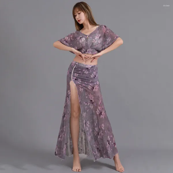 Palco desgaste dança do ventre top saia conjunto prática roupas sexy mulheres longo terno desempenho traje oriental festa outfit