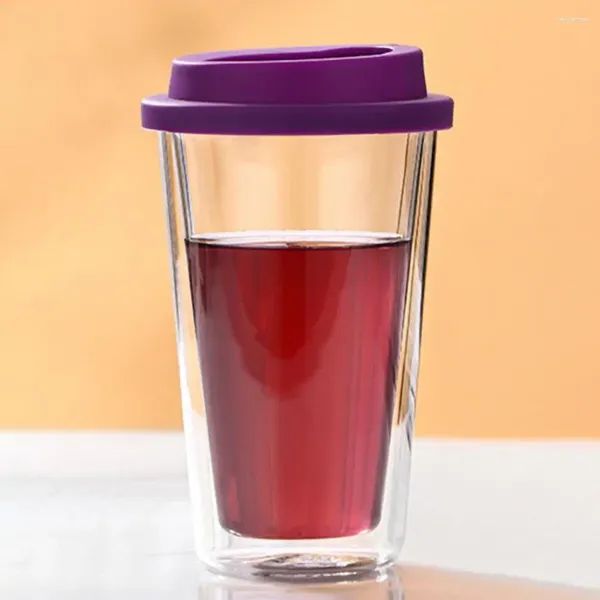 Bicchieri da vino Bicchiere da viaggio isolato Bicchiere in vetro a doppia parete con coperchio in silicone per bevande caffè alto