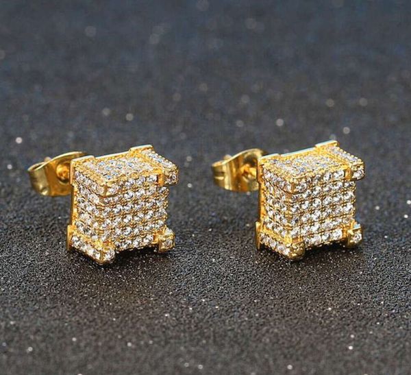 2024 Ohrstecker Luxus für Frauen Männer Iced Out Rapper Hip Hop Piercings Ohrring Goldfarbe plattiert Schmuck Großhandel AAAA