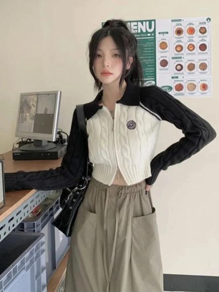 Hoodies femininos deeptown moda coreana zip up moletom curto feminino casual malha cardigan streetwear polo hoodie y2k manga longa topo