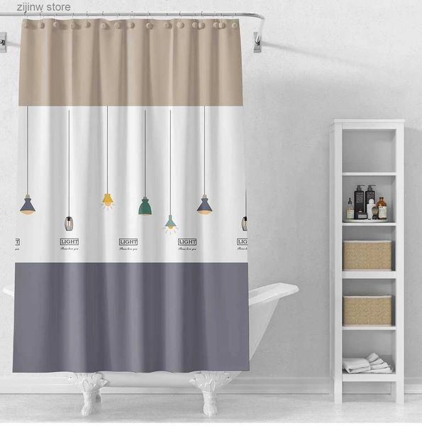 Cortinas de chuveiro linda luz PEVA cortina de chuveiro leve ilhós de metal e 12 ganchos de plástico Y240316