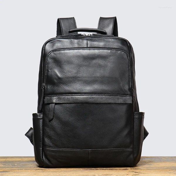 Рюкзак высокого класса большой емкости A4, винтажный черный, коричневый, из яловой кожи с верхом из натуральной кожи, 14-дюймовый ноутбук, женская и мужская дорожная сумка M0825