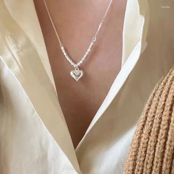 Ketten 925 Sterling Silber Halskette Unregelmäßige Perlen Herz Liebe Anhänger Geometrisch Für Frauen Mädchen Schmuck Geschenk Drop Großhandel