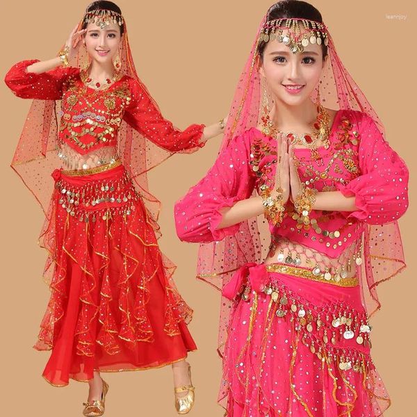 Sahne Giyim Kadın Göbek Dans Kostüm Lady Elbise Bollywood Kostümleri Kırmızı/Gül/Sarı/Mor/Kraliyet Mavisi/Sky Mavisi 6 Renk