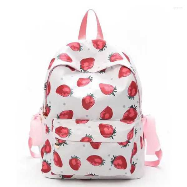 Sacos escolares estilo fresco frutas morango impressão mochila rosa arco menina saco de viagem