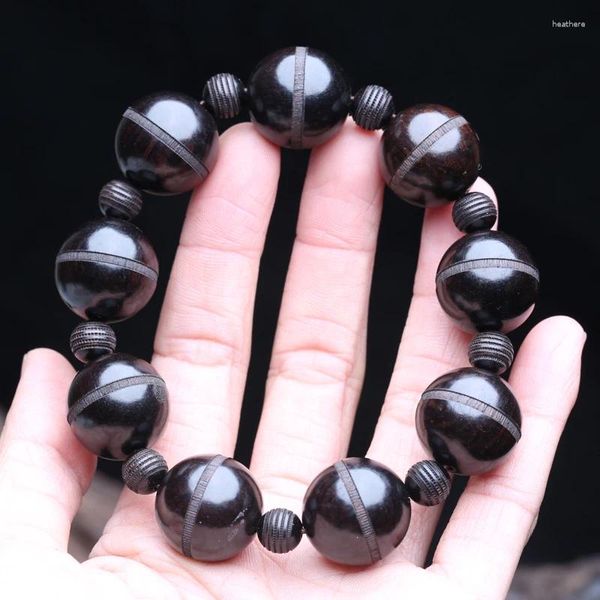 Strand Natürliches Ebenholz Herren 20 mm runde Holzperlen-Rosenkranz-Perlen-Halskette Schwarzes Gebetsarmband Universelles Geschenk