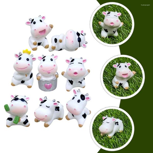 Decorações de jardim 8 pçs ornamentos mini vaca decorações em miniatura estátuas animais pequenas vacas brinquedos resina adorável