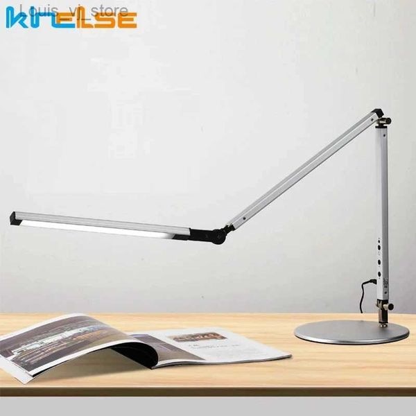 Tischlampen Khelse 8W Moderne Büro-Schreibtischlampe Swing Long Arm LED-Schreibtischlampe Dimmer Augenpflege-Tischleuchte Energiesparende Arbeitszimmer-Desktop-Leuchte YQ240316