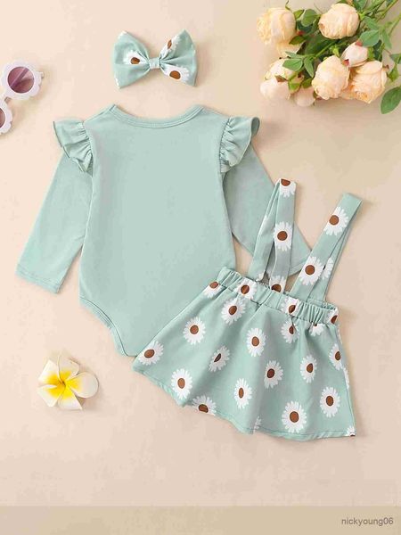 Kleidung Sets 3PC Sommer Baby Mädchen Langarm Sonnenblumen Hoodie Plus Neckholder Kleid Plus Schmetterling Stirnband 3 Stück Set