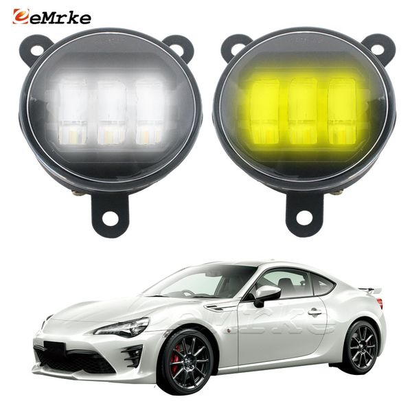 EEMRKE Weiße + gelbe LED-Leuchten für Toyota 86 2017 2018 2019 2020 Auto-Nebelscheinwerfer-Baugruppe PTF Nebelscheinwerfer Fahrlicht DRL mit Linse (40 W/Paar)