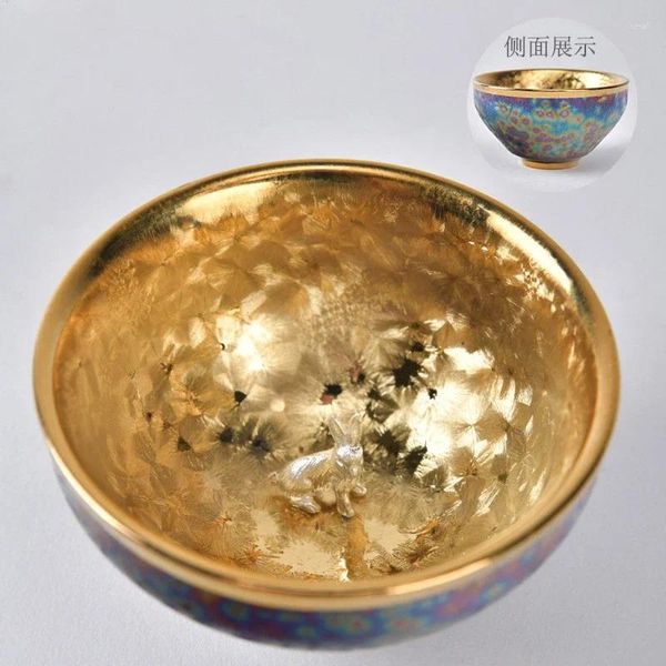 Copos pires ano das tigelas de chá dourado chinês zodíaco dragão cerâmica jian zhan prata incrustada único copo alta qualidade