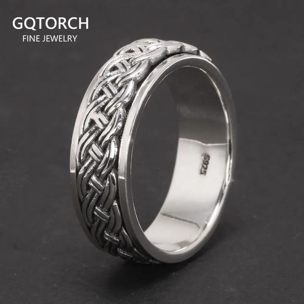 Anéis masculinos giratórios vintage punk corda de cânhamo design real 925 prata esterlina joias finas 240305