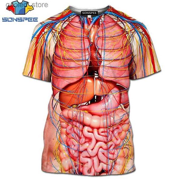 Мужские футболки с 3D-принтом ролевая мужская скелетная внутренняя органическая футболка Harajuku человеческая футболка мужская мода топ летний с короткими рукавами Q240316