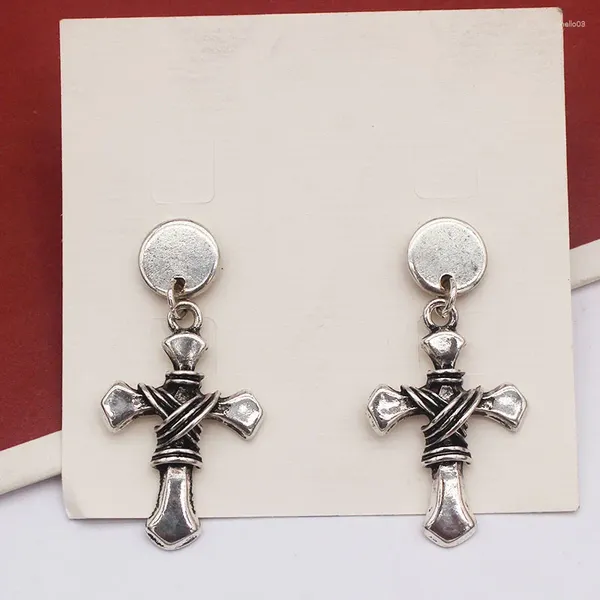 Dangle brincos moda jóias peças punk escuro gótico mal encadernado cruz antiga prata cor orelha parafuso prisioneiro