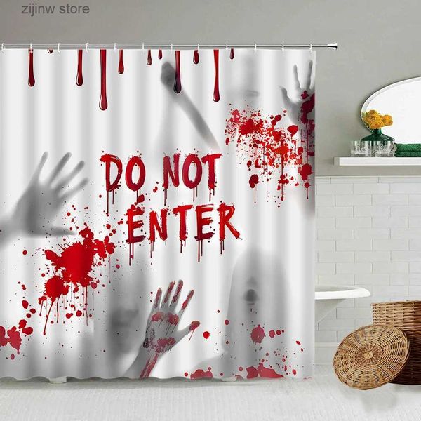 Tende da doccia Horror Handprint Tende da doccia Red Blood Silhouette Creativo Halloween Tenda da bagno Panno moderno Arredamento bagno Set con ganci Y240316