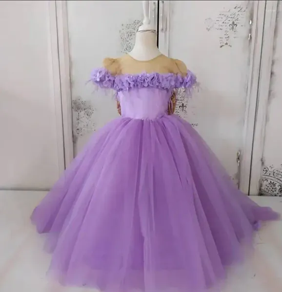 Vestidos de menina roxo bebê meninas vestido de baile feito à mão flores pequeno concurso de aniversário feito sob medida