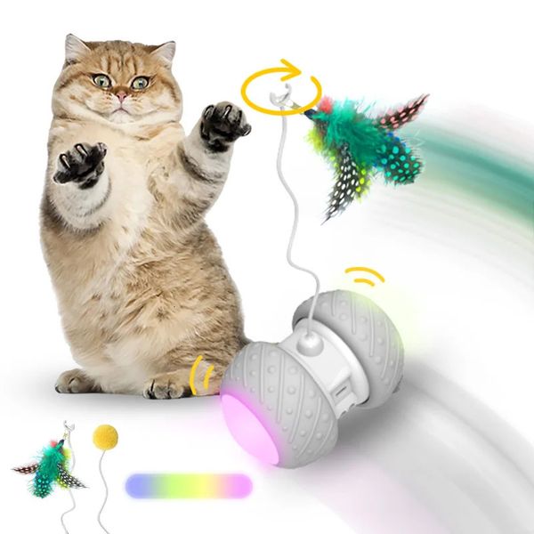 Atividade gato brinquedo interativo elétrico rolando brinquedo para animais de estimação automático inteligente teaser gatinho luz led para gatos jogar zero carga usb 240309