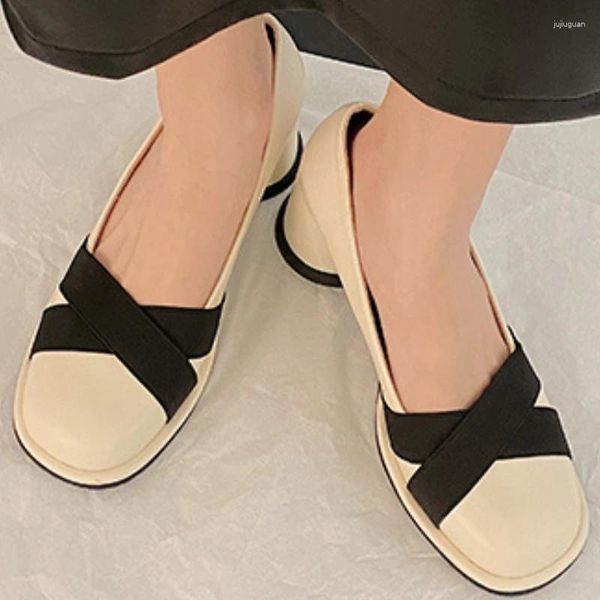 Scarpe eleganti Donna Cintura incrociata Tacchi alti Temperamento Primavera Stile coreano Testa tonda Bocca superficiale Mary Jane Décolleté per feste Zapatos De Tacon