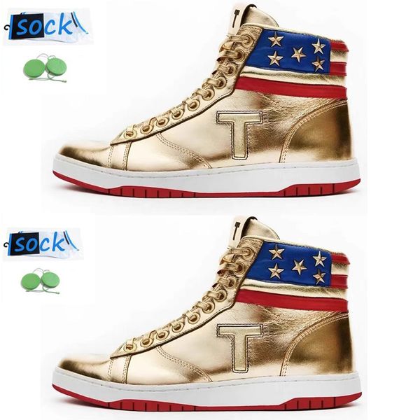 2024 T Trump Sapatos Trumps Designer Sneaker The Never Surrender High Top Casual Basquete Sapatos Designer Ts Sliver Gold Personalizado Homens Mulheres Treinadores Esportes Sapatilhas