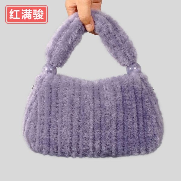 Mulheres novo s simples imitação de cabelo de vison bolsa doce cor pelúcia ombro único crossbody saco imple ingle houlder