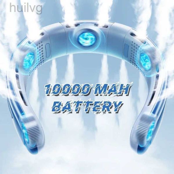 Fãs elétricos 10000mAh Ventilador de pescoço portátil Mini Bladeless Silent Neckband USB recarregável 3 velocidades Mute Wireless Cooler 240316