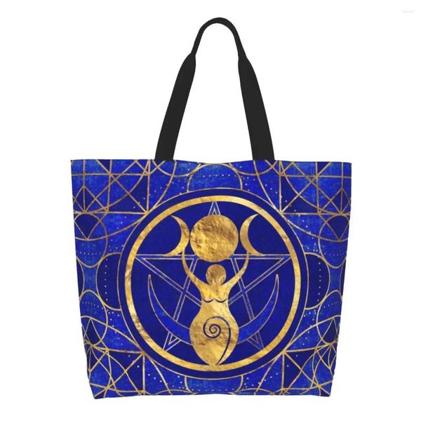 Borse per la spesa Borsa tote Fashion Triple Moon Goddess Riciclaggio Pentagramma Magia Stregoneria Stregoneria Alimentari Canvas Shopper Spalla