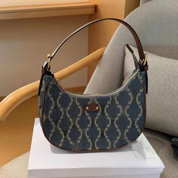 Bolsa feminina designer vintage flor velha jeans meia lua bolsa tote axilas bolsa crescente elegante bolsa para celular