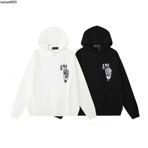 Mens Hoodie American Street Style Designer Sweater Moda Carta Imprimir Bola de Cristal Graffiti Pulôver Cap Menos Hoodies Preto e Branco