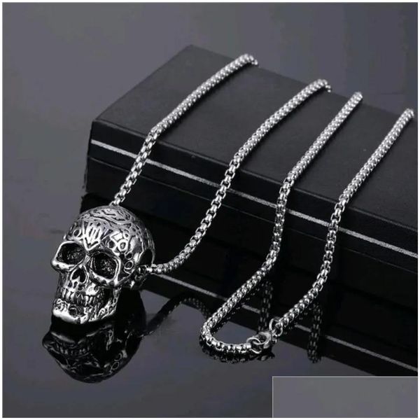 Anhänger Halsketten Vintage Hip Hop Halloween Halskette Für Männer Edelstahl Skeleton Stern Blätter Schmuck Zubehör Trendy Drop Del Dh6Jn