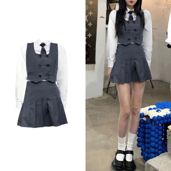 Vestidos de trabalho 2024 uniforme escolar japonês branco três linhas faculdade alta meninas uniformes estudantes marinheiro terno topos saia plissada