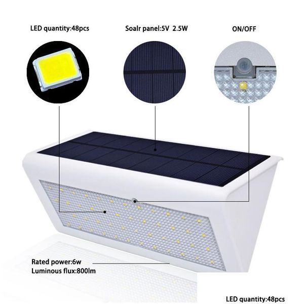 Luzes de parede solares sensor de radar 48 LED ao ar livre à prova d'água economia de energia jardim caminho quintal chão gramado entrega iluminação renovável DH67G