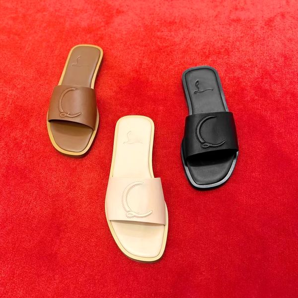 Бренд красный мул Slippers Sandal Summer Bool Sliders нижний открытый пляж Горячий новый стиль роскошный дизайнер-дизайнер с плоской плоской женской мужской мужчина Сандел Сандел Шолфер Размер 35-41 с коробкой