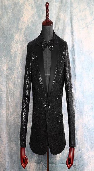 Pailletten Schwarze Männer Anzüge Für Hochzeit Spitzen Revers Bräutigam Tragen Smoking One Button Prom Party Blazer Anzug Nur Eine Jacke 4753798