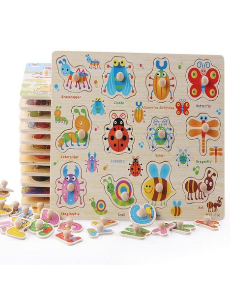 Montessori 3d ahşap bulmaca el tutma tahtaları karikatür hayvanlar bulmaca yapboz oyun forçiler erken öğrenme çocuklar eğitici oyuncaklar7063565